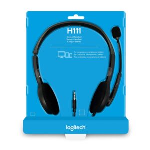 Logitech H111 Casque Filaire, Ecouteurs Stéréo avec Micro Anti-Parasite, Jack Audio 3,5mm, PC/Mac/Portable/Smartphone/Tablette - Noir