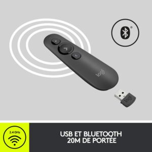 Logitech R500 Télécommande de Présentation sans Fil, 2,4 GHz et Bluetooth avec Récepteur USB, Pointeur Laser Rouge, Portée de 20M, 3 Boutons, Compatible avec PC/Mac/Android/iOS - – Image 4