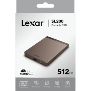 Lexar SL200 512Go Portable SSD, Externe SSD, Disque SSD, Solid State Drive, jusqu'à 550 Mo/s en Lecture, 400 Mo/s en écriture, Port USB Type-C (LSL200X512G-RNNNG) Noir