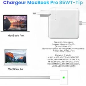 Chargeur MacBook Pro 85 W, chargeur MacBook Ywcking L-Tip compatible avec MacBook Pro 13 15 et 17 pouces 2006 2007 2008 2009 2010 2011 2012, pour modèle A1212 A1286 A1278 A1181 – Image 2