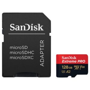 SanDisk Extreme PRO microSDXC UHS-I U3 128 Go + Adaptateur SD – Image 1