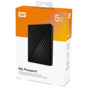 WD 5To My Passport Disque Dur Externe Portable, Parfait pour sauvegarde et stockage, compatibilité avec PC, Xbox et PS4, Sauvegarde et protection par mot de passe, Noir