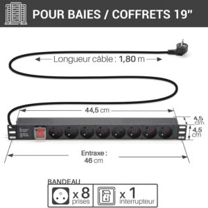 Bandeau prise Electrique 8 Prises 19" – Image 3