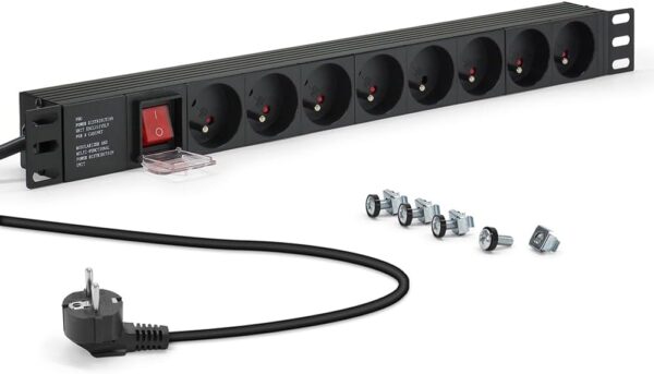 Bandeau prise Electrique 8 Prises 19en Aluminium avec interrupteur